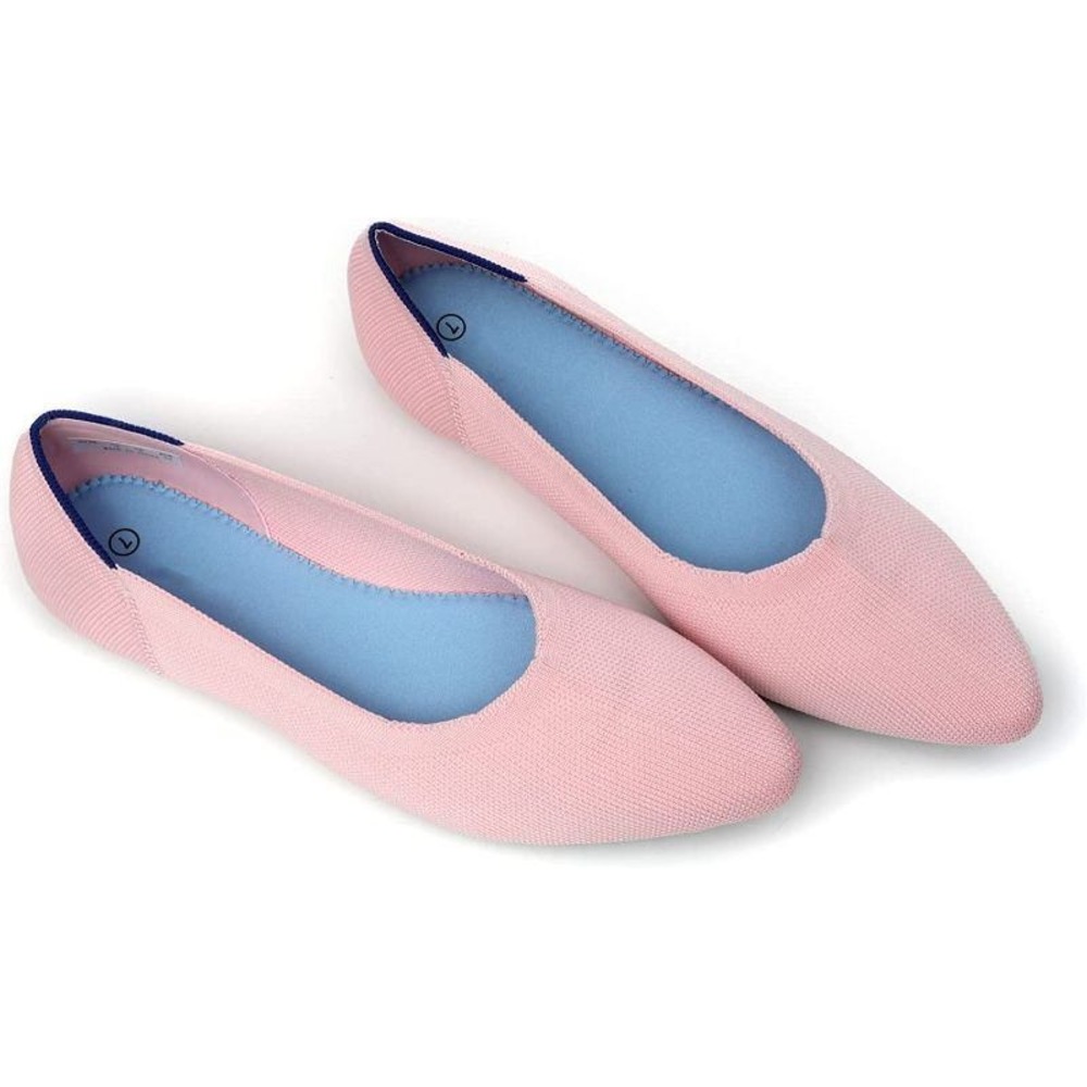 Breifola Womens Pointed Toe Knit Flats Pink‎ Blue Trim Slip On Shoes Size 9